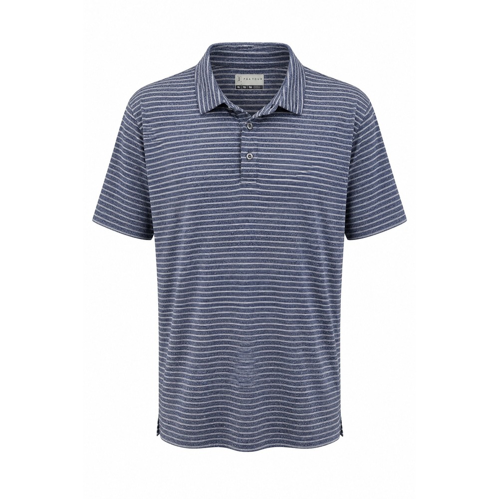 PGA Tour Mens XL Performance Golf Polo Shirt Blue Striped Short Sleeve